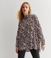 New Look Black Squiggle Pattern Satin High Neck Oversized Shirt